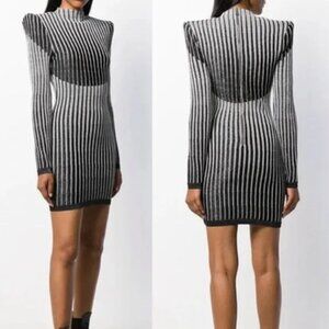 Balmain Striped Lurex Knit Mini Dress in Silver 34 2